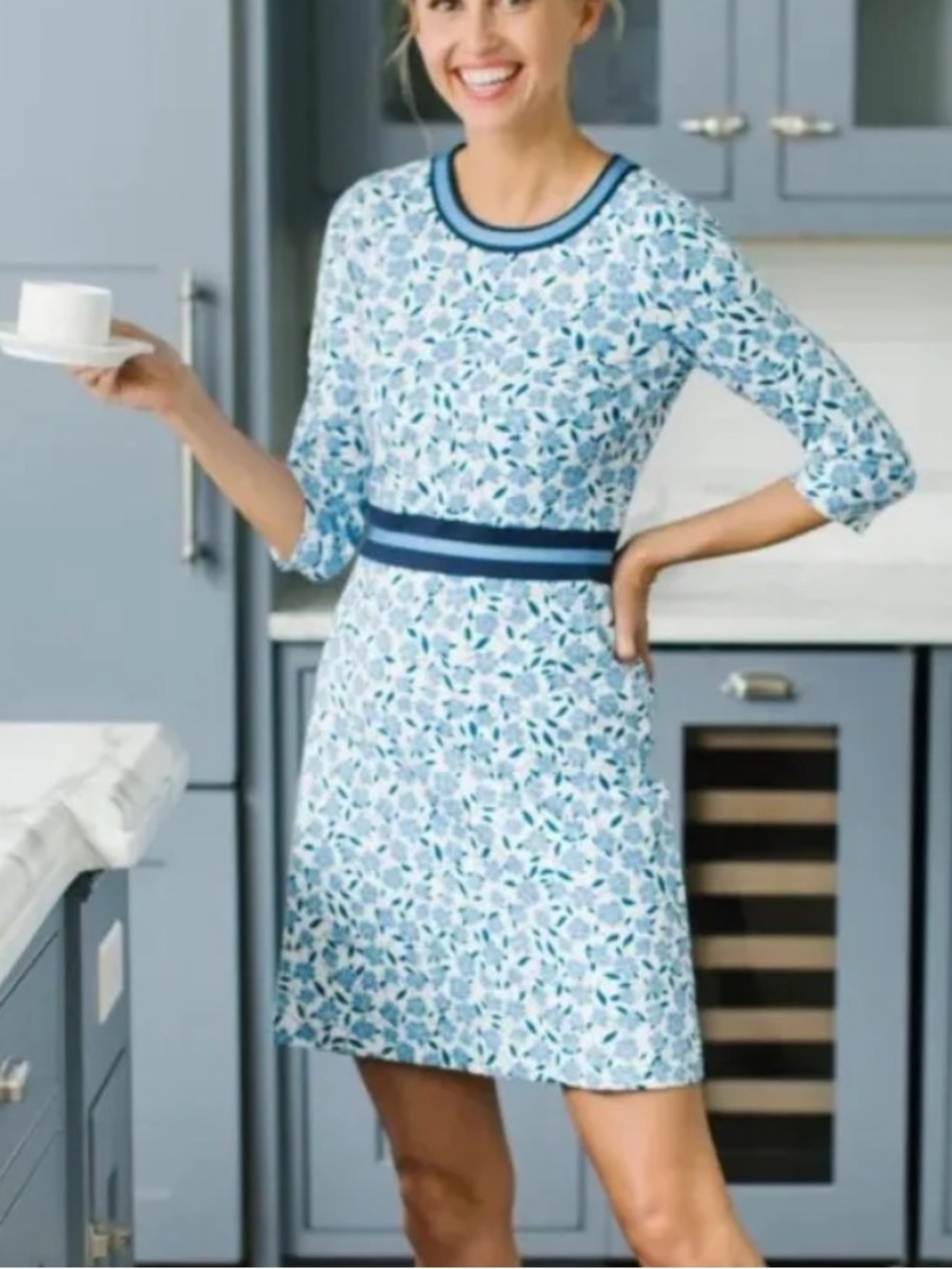 DRAPER JAMES Persley Ponte Blue Multi Magnolia Vines Dress Size Medium